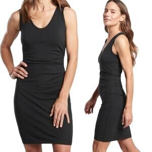 Athleta Della Mini Dress Sleeveless Ruched Side Cotton Blend Scoop Neck Black SP